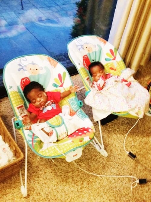 twin newborns in bouncy seats gift for newborn twins