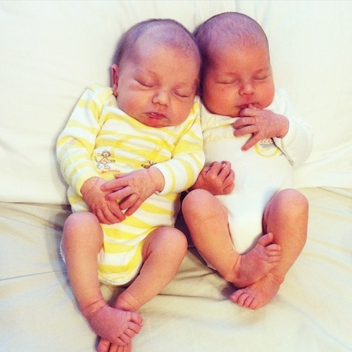 newborn twins on a bed Twins Sexes a Surprise