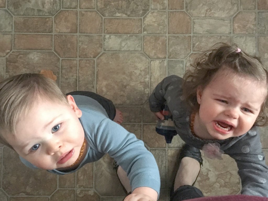 twin toddlers crying mom anxiety