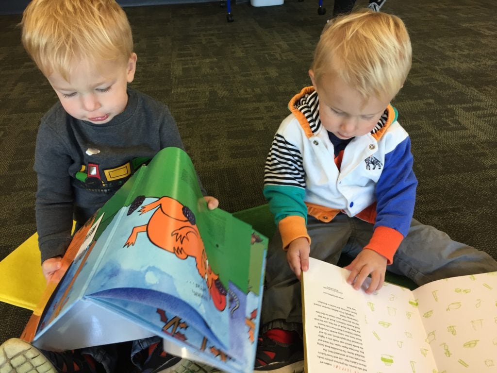 twin toddler boys reading books mother-in-law taught