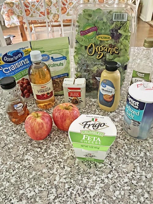 ingredients for apple cranberry walnut salad recipe