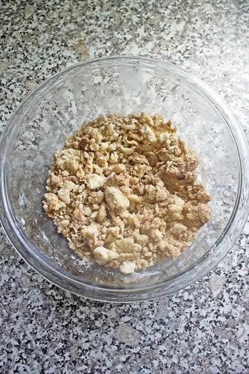 crumble topping in a bowl for apple pie