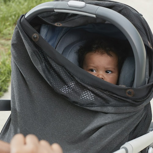 leave the house baby in a car seat stroller with cover