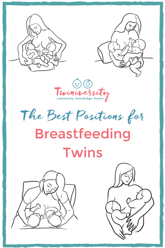 breastfeeding your twins a chart with  4 different breastfeeding twins positions