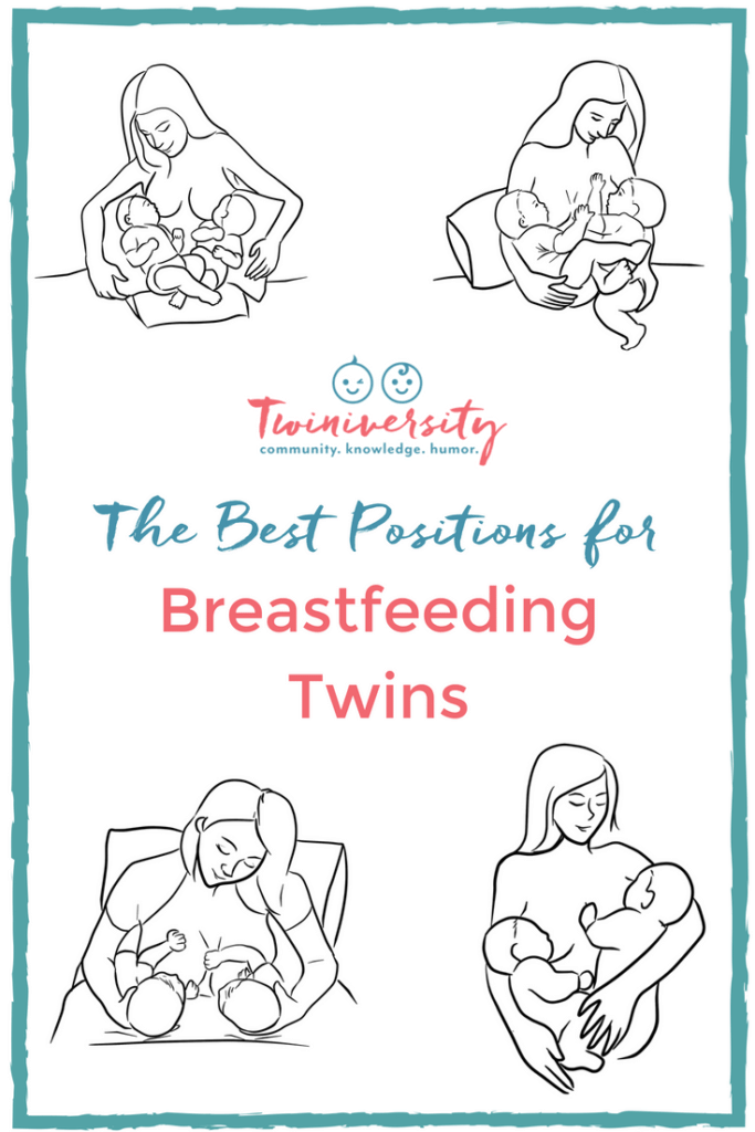 breastfeeding your twins a chart with 4 different breastfeeding twins positions