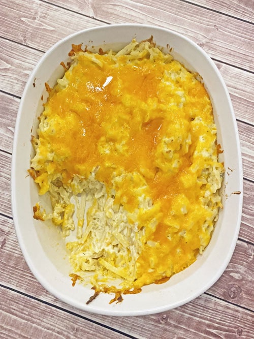 baked dish of cheesy potato casserole