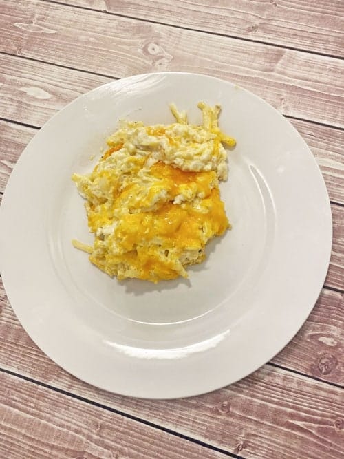 cheesy potato casserole on a plate