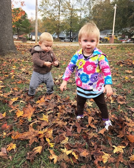 twin toddlers playing in the leaves twin mom observations