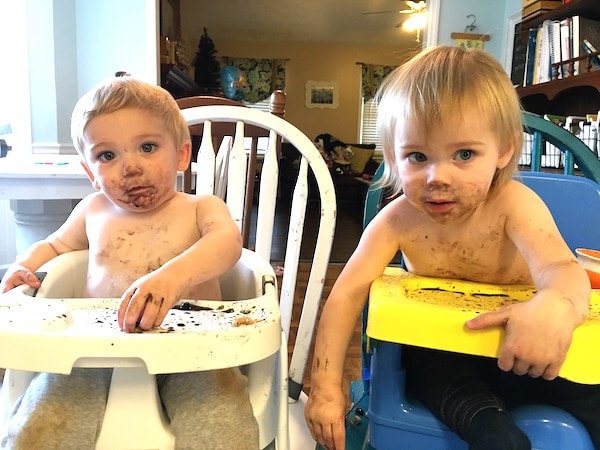 messy twins in high chairs twin mom observations