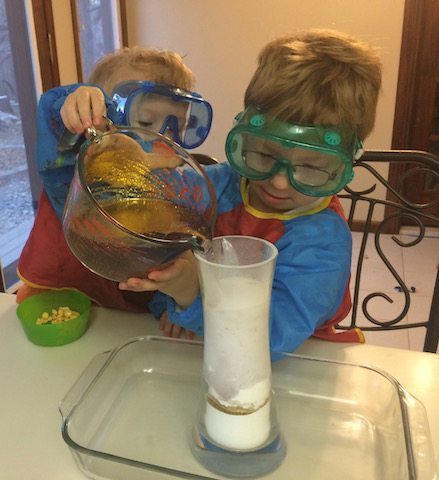 two kids volcano experiment New Year with Kids