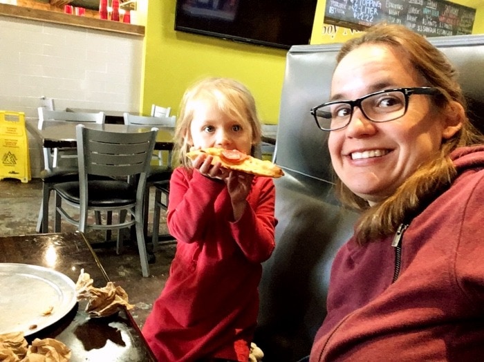 mom and daughter eating pizza preschool schedule