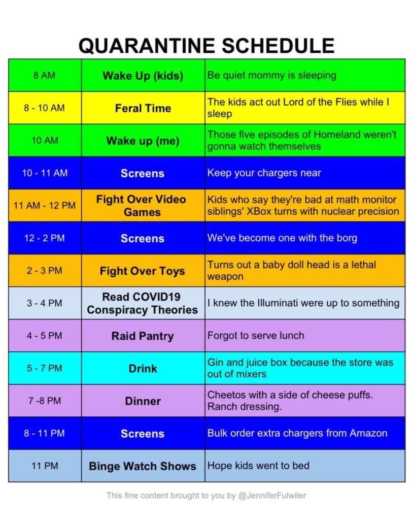 funny quarantine schedule expectations