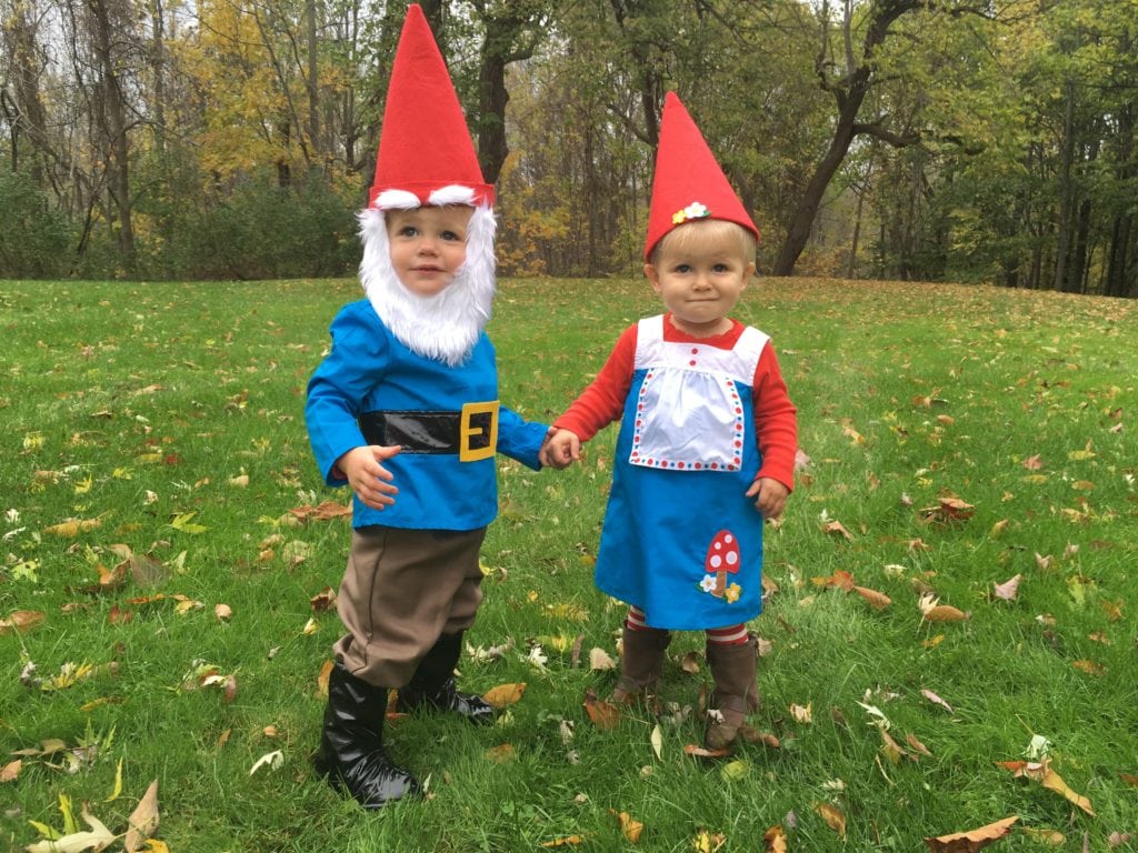 toddler twins dressed as gnomes