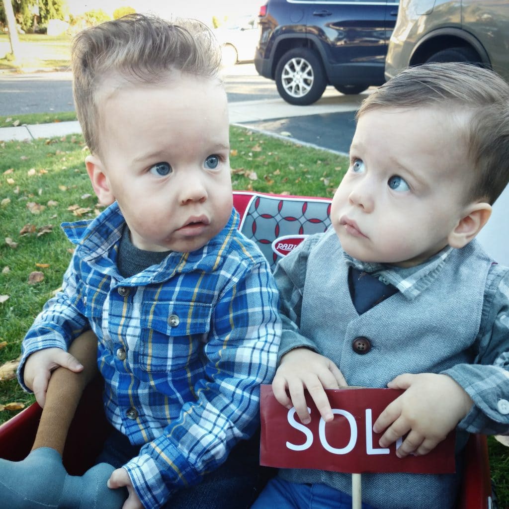 baby twin boys dressed up as the property brothers