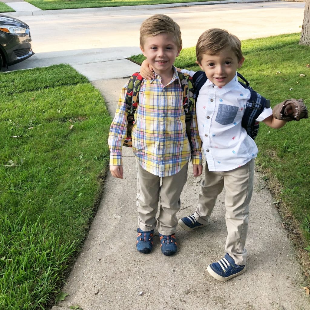 twin boys with backpacks separate my twins in school