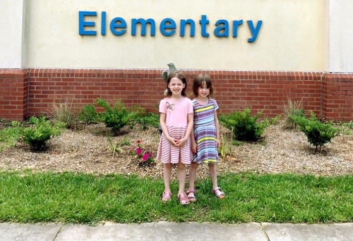 twin girls at elementary school preparing twins for kindergarten