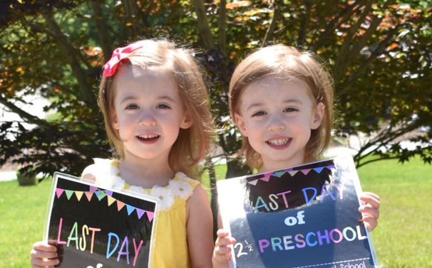 twin girls first day of preschool pros and cons of identical twins