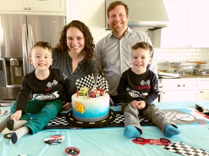 family with birthday cake not the mom