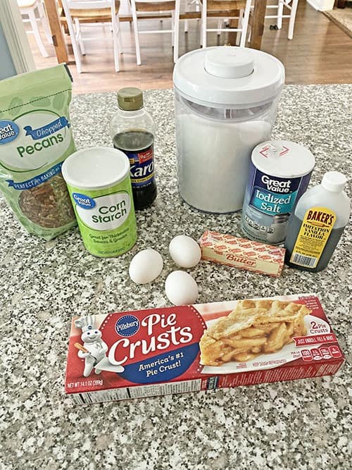 pecan pie ingredients on a counter