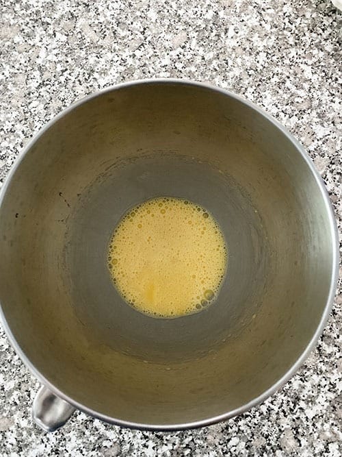 ingredients in a mixing bowl for pecan pie