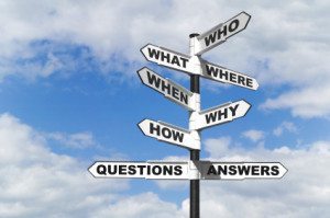 Concept image of the six most common questions and answers on a signpost.