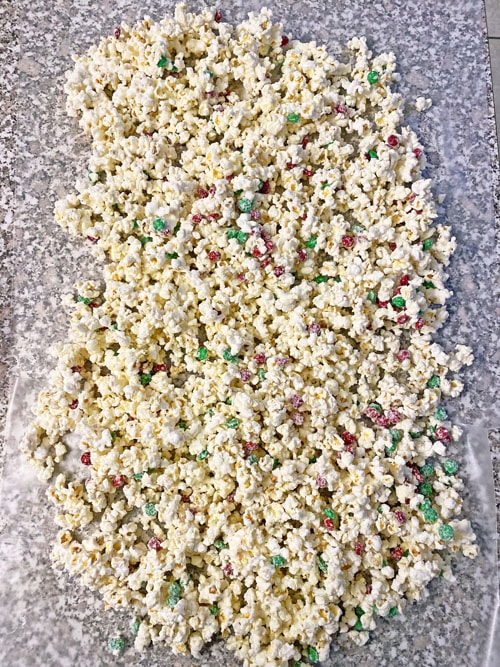 popcorn party mix on a countertop