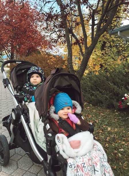 twin toddlers in stroller Twin Mom Life 