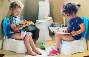 boy and girl on floor potties potty training twins