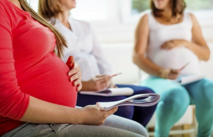 pregnant women in a waiting room nonstress test