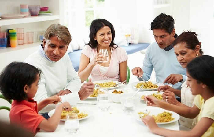 extended family eating together