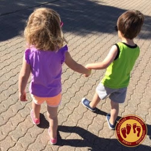 3 year old boy/girl twins holding hands