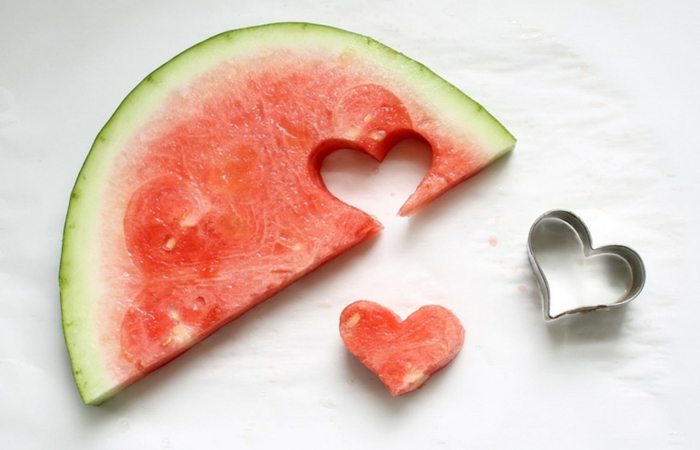 Watermelon cut into hearts