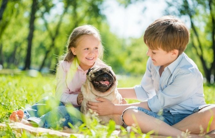 Boy and girl and dog