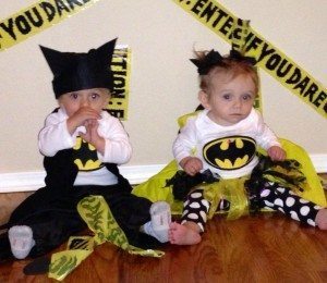Batman and Batgirl twin Halloween costumes
