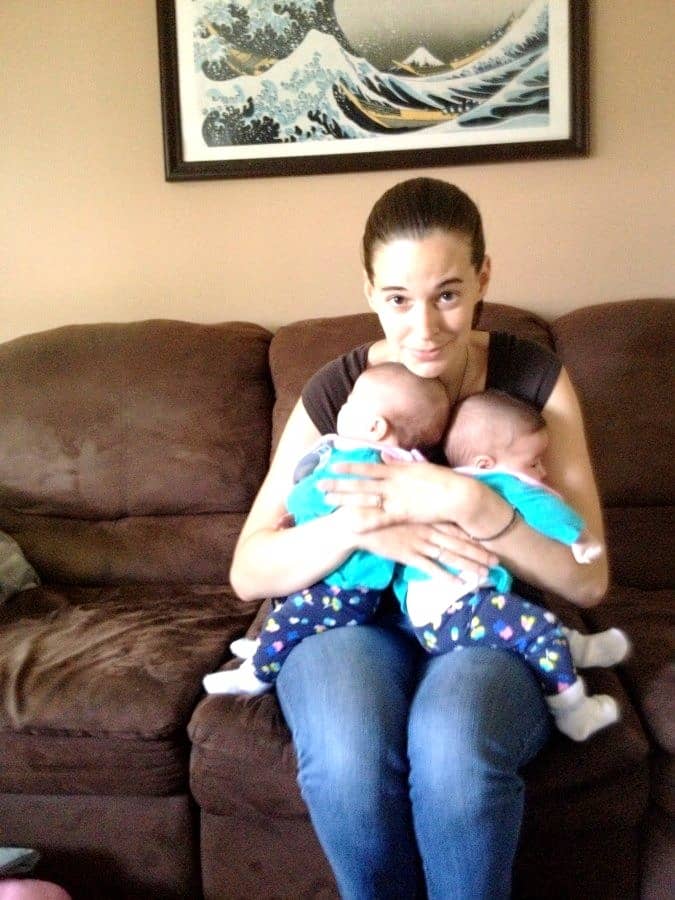 twin birth plan mom holding twin babies