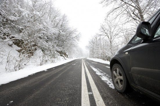 best car driving snowy road