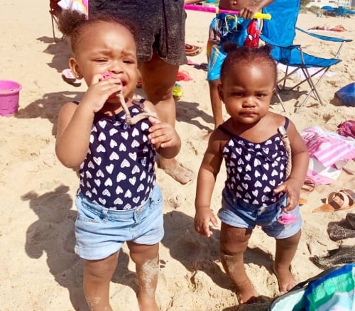 toddler twin girls at beach get easier