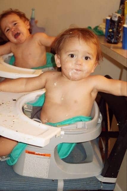 toddler twins eating in high chairs get easier