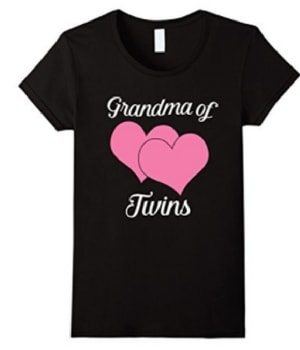 twin pregnancy announcement grandma of twins tee shirt with 2 hearts