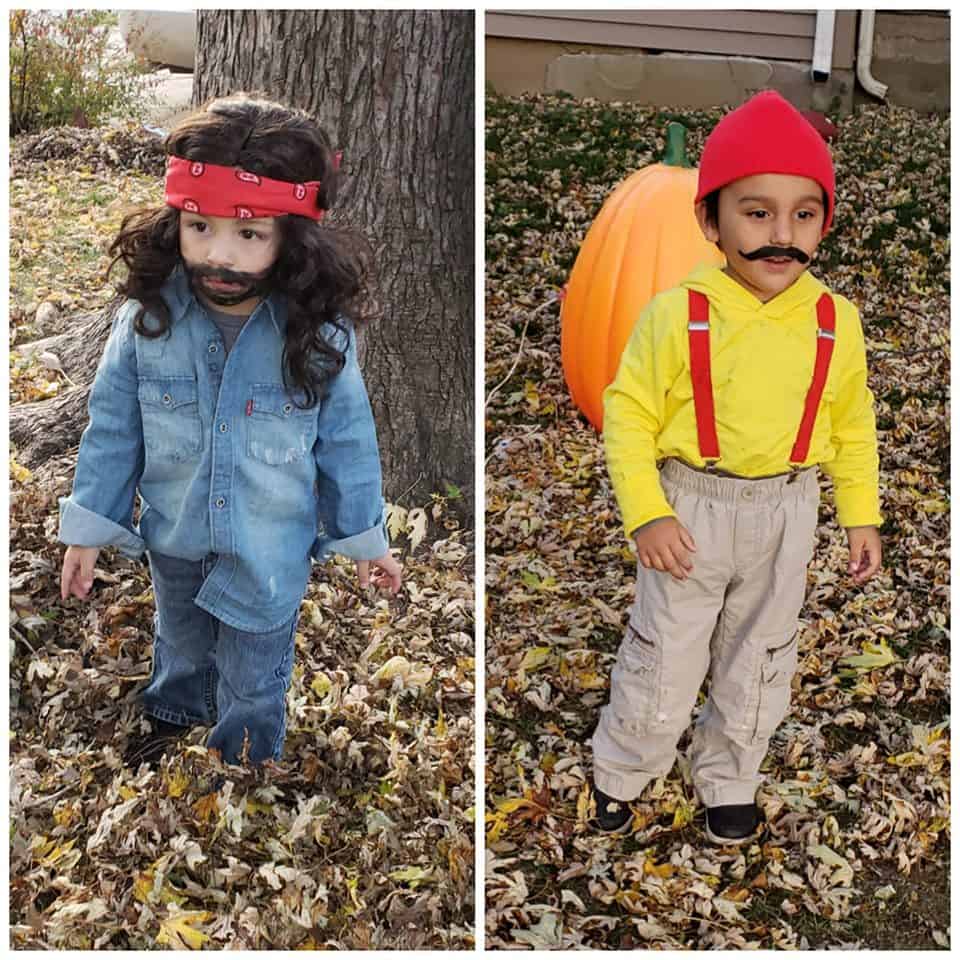 twin toddler boys dressed up as cheech and chong