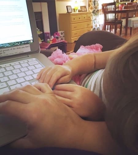 mom and daughter touching laptop computer Twins Made Me 