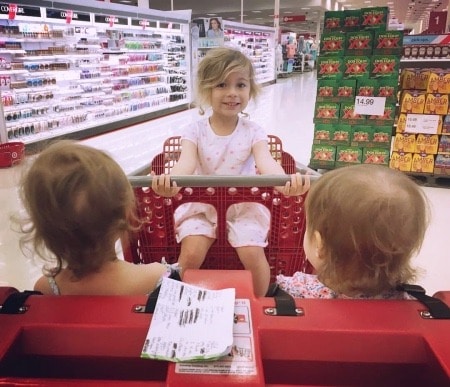 twins and older child in grocery cart Twins Made Me 