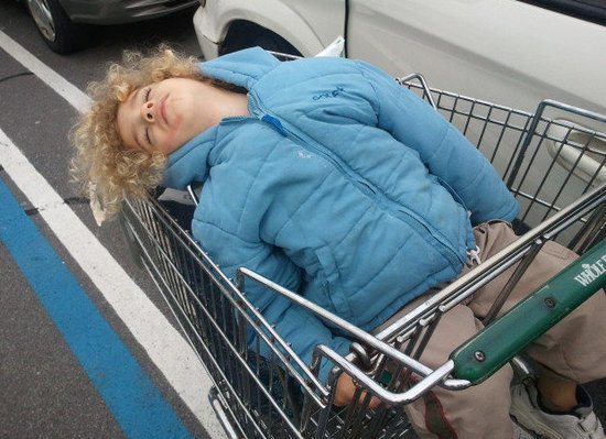 twins nap schedule toddler asleep in shopping cart