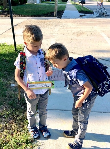 twin boys with backpacks separate my twins in school