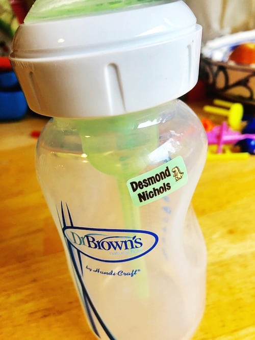 baby bottle with name label get organized