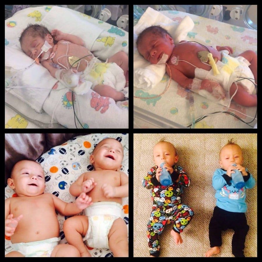 My Twinsies were born at 33 weekend and 3 days. Baby A weighed 3 lbs 7oz and Baby B was 3lbs 14 oz. Both spent 2 weeks in the NICU. Today they are happy and healthy 10 month olds. preemie twins