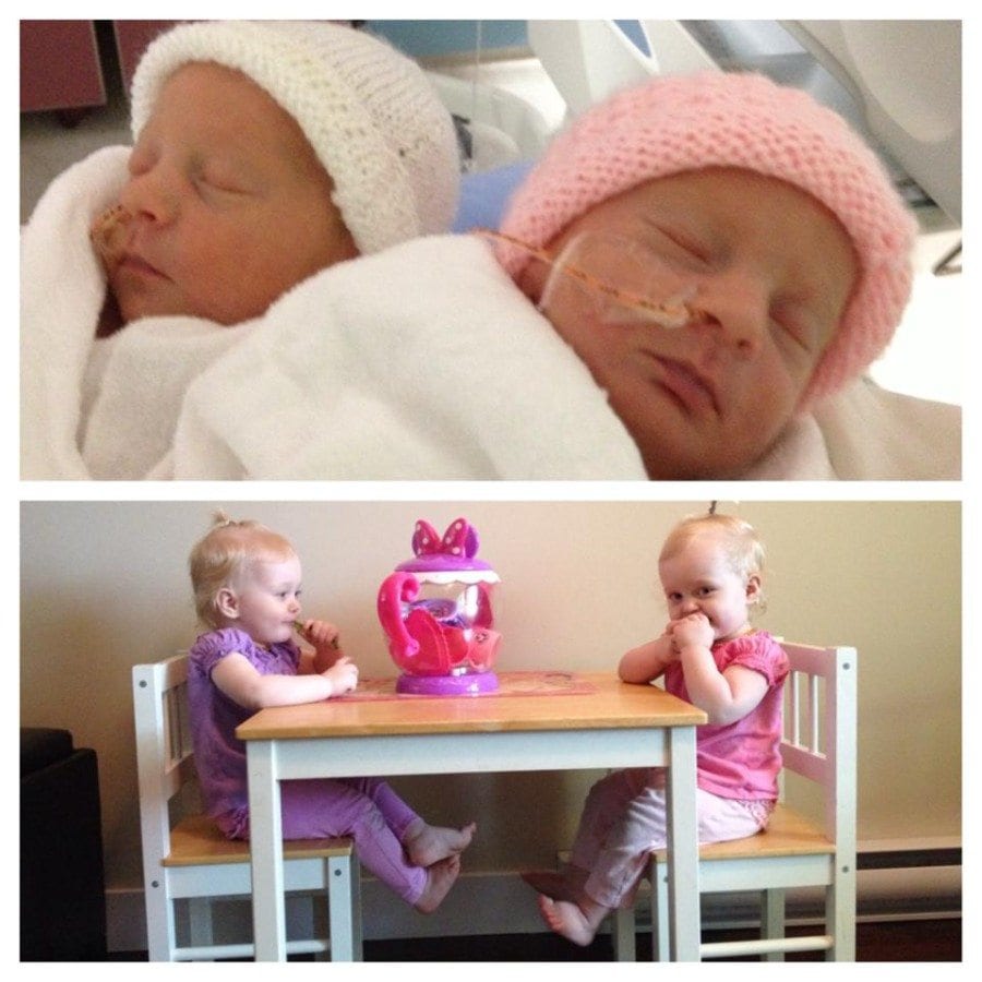 My identical girls were born at 30 weeks 3 days. They spent one month and one day in the NICU. They were 3 lbs 13oz and 3 lbs 9 ozs. They are now 18 months and 24 pounds and doing great!!