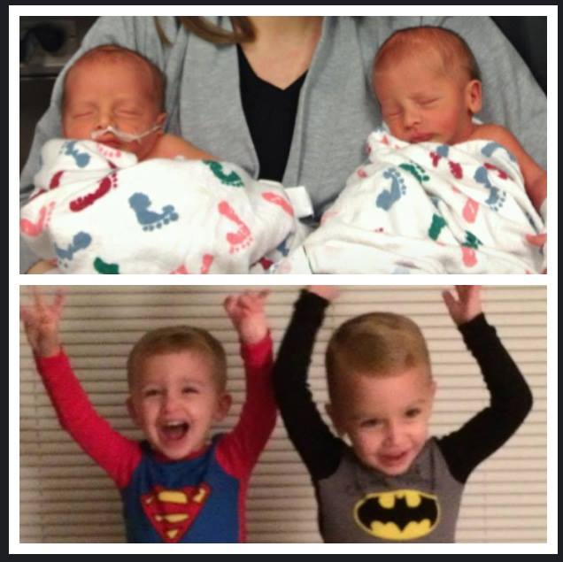 S&C born at 34 weeks-1 day, spent nearly two weeks in the NICU... here they are then (a few days old) and now (nearly 3 years old)...from 4-1/2 pound babes to thriving healthy boys!