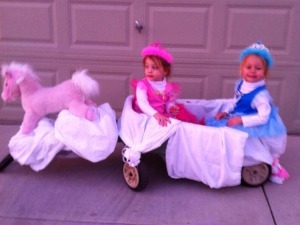 Princesses Cinderella and Aurora with stagecoach