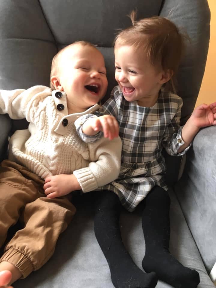 laughing twins stay-at-home parents of twins